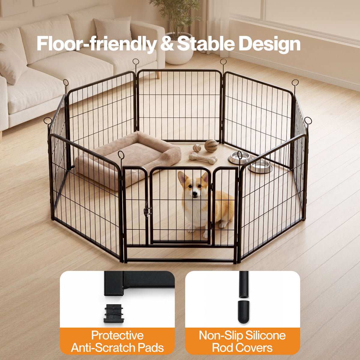 Skylos Dog Pen 8 Panel Steel Playpen Foldable Indoor Outdoor Pet Enclosure