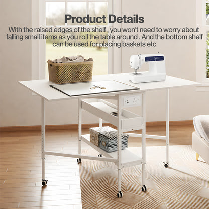 Levede Sewing Table Foldable Craft Desk Height Adjustable with Storage Black
