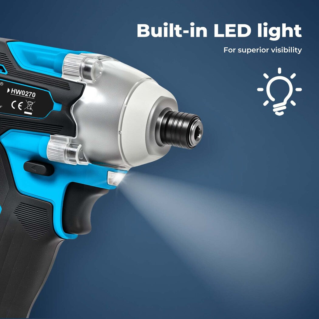 Traderight 21V Cordless Brushless Impact Driver 2 Battery 1/4" Electric Wrench