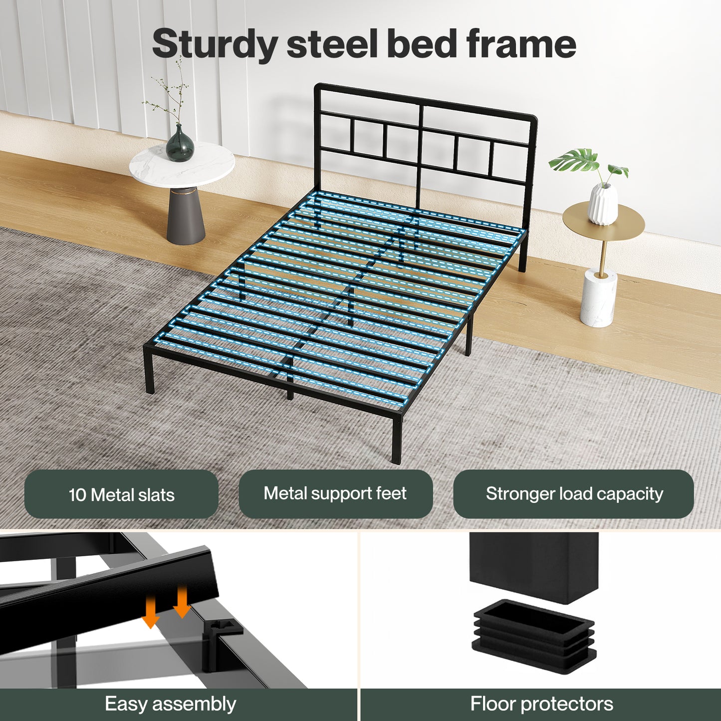 Levede Bed Frame Metal Platform with Headboard Heavy Duty Home Furniture Storage