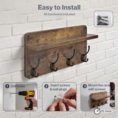 Levede Wall Coat Rack 2 PCS 8 Hooks Wall Mounted Heavy Duty Wooden Organiser
