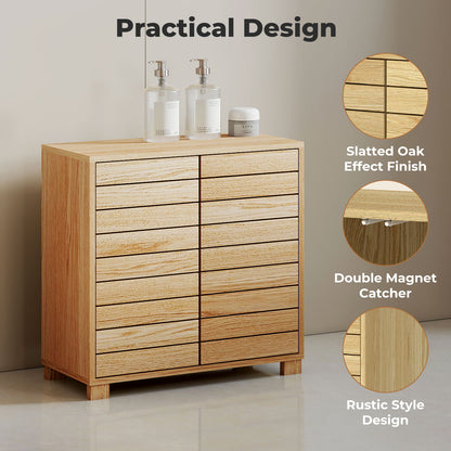 Levede Bathroom Floor Storage Cabinet 2-Tier Adjustable Shelf Cupboard Oak Style