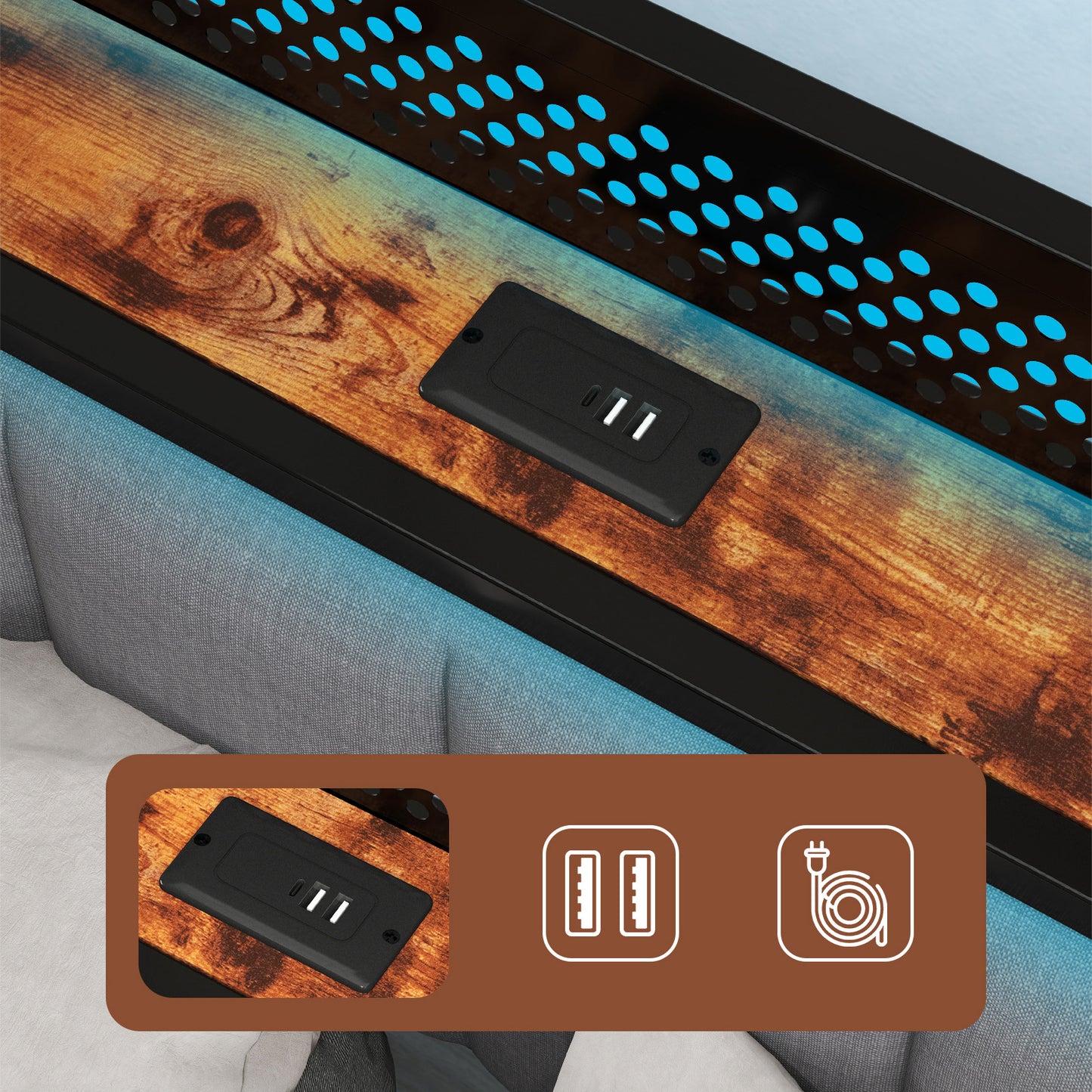 Levede Large Single Bed Frame Metal 90x200cm LED Headboard Charging Station