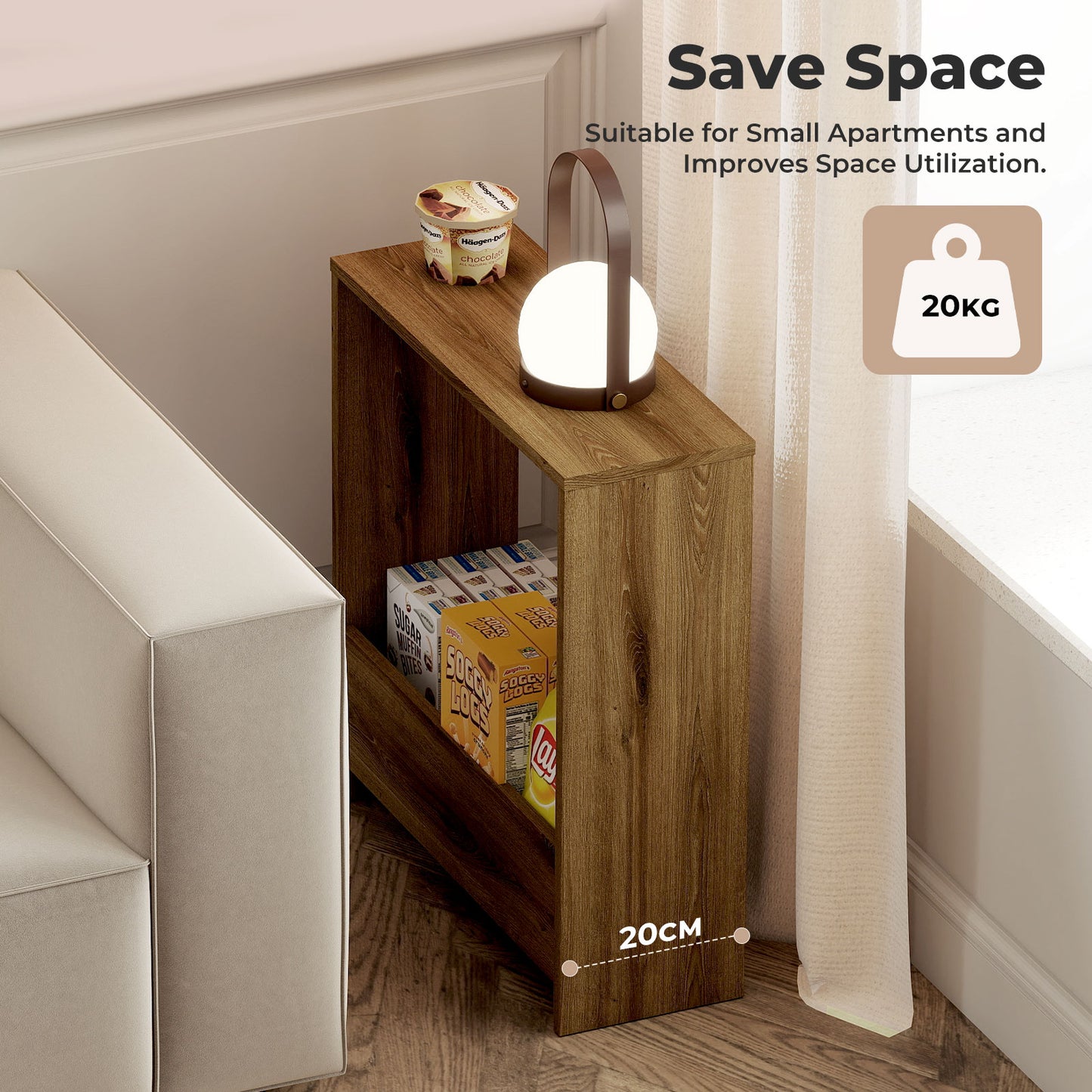 Levede Slim Side Table 2 Tier with Magazine Storage Narrow End Table 55x20x60cm