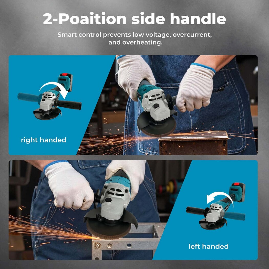 Traderight 125mm Electric Cordless Brushless Angle Grinder 21V 2x4.0Ah Battery