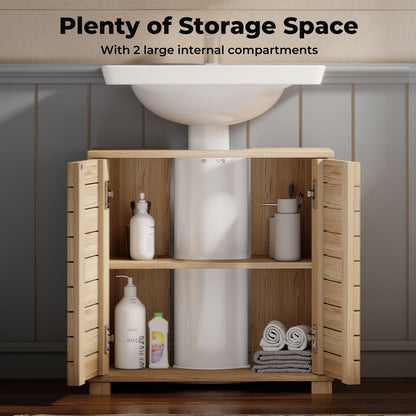Levede Bathroom Under Sink Cabinet Basin Storage Cupboard 2 Door Oak Vanity Unit