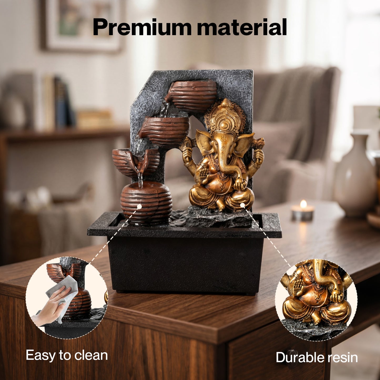 Spector Tabletop Water Fountain Indoor Garden Fountains LED Resin Bronze