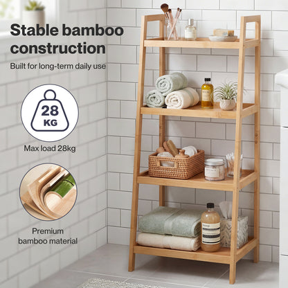 Levede Shelf 4 Tier Space Saving Bamboo Display Cabinet For Living Room Bamboo