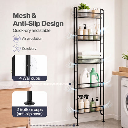 Levede Behind Door Storage Organiser Narrow 5-Tier Bathroom Shelves Steel Black