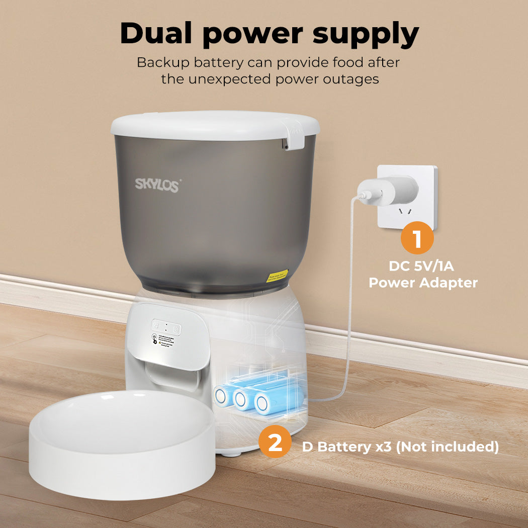 Skylos 4L Automatic Pet Feeder Wifi Auto Smart Dog Cat Food Dispenser Timer Feed