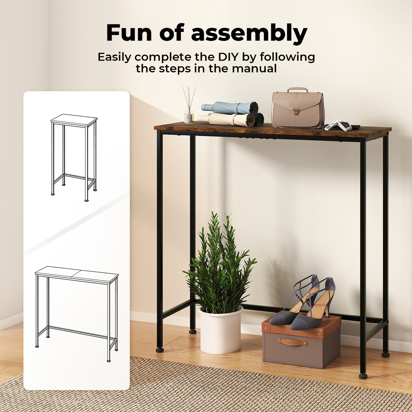 Narrow Console Table Slim Entryway Hallway Sofa Table Display Shelf Industrial