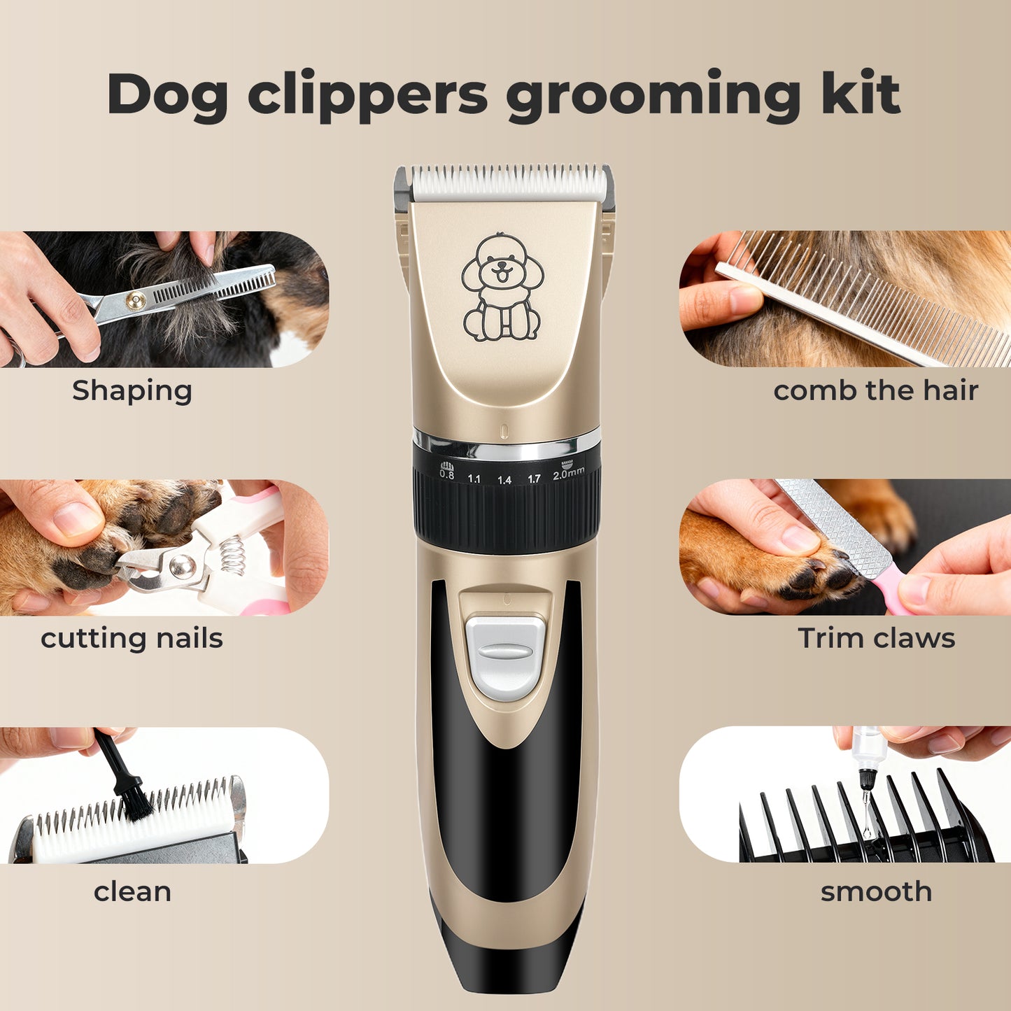 Skylos Pet Clipper Kit Dog Cat Cordless Grooming Set Adjustable Trimmer Quiet