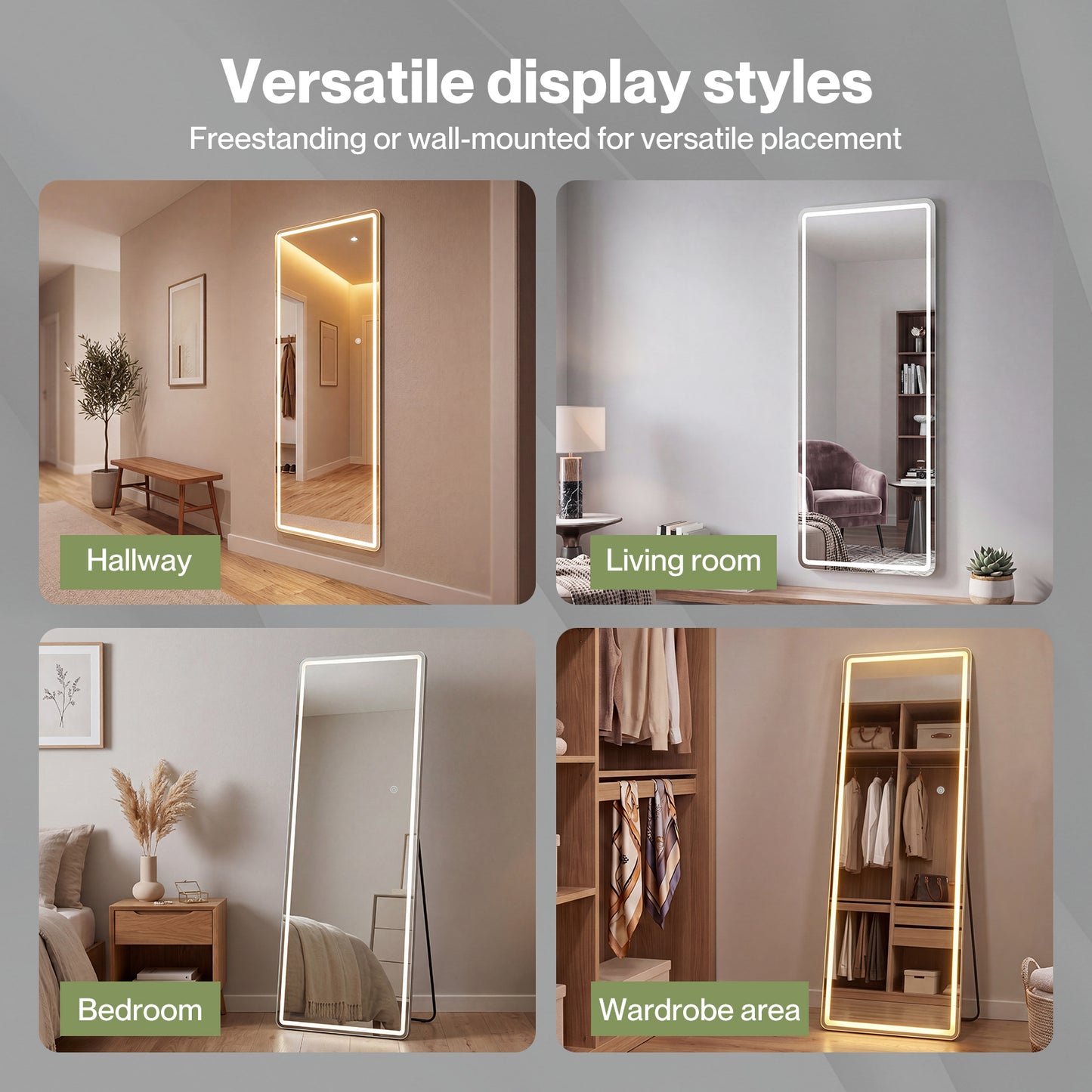 Yezi Full Length Mirror 3 Color LED Touch Dressing Mirror 165x60cm with Dimming