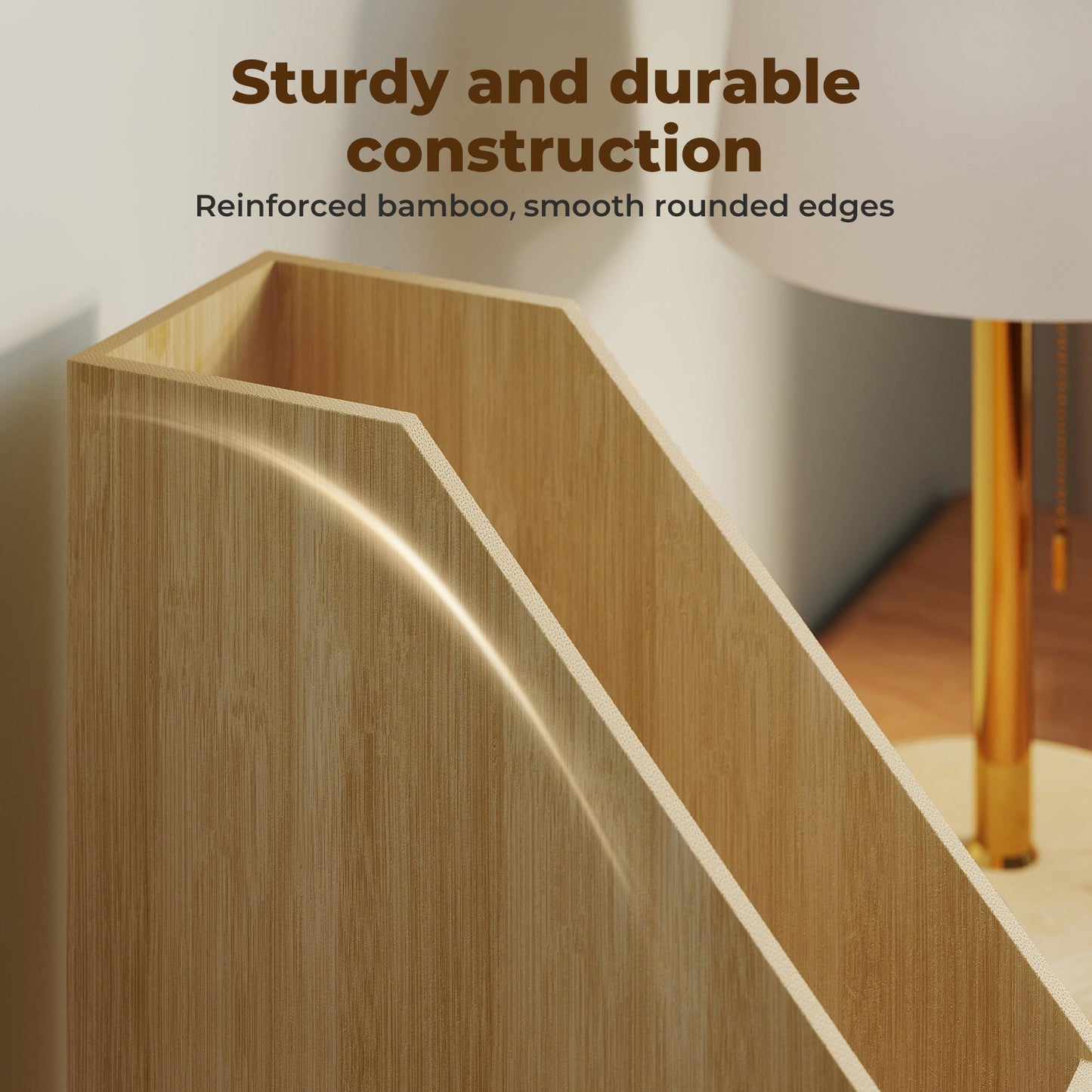Levede Bamboo File Rack Wooden Magazine Holder A4 Document Office Desk Organiser
