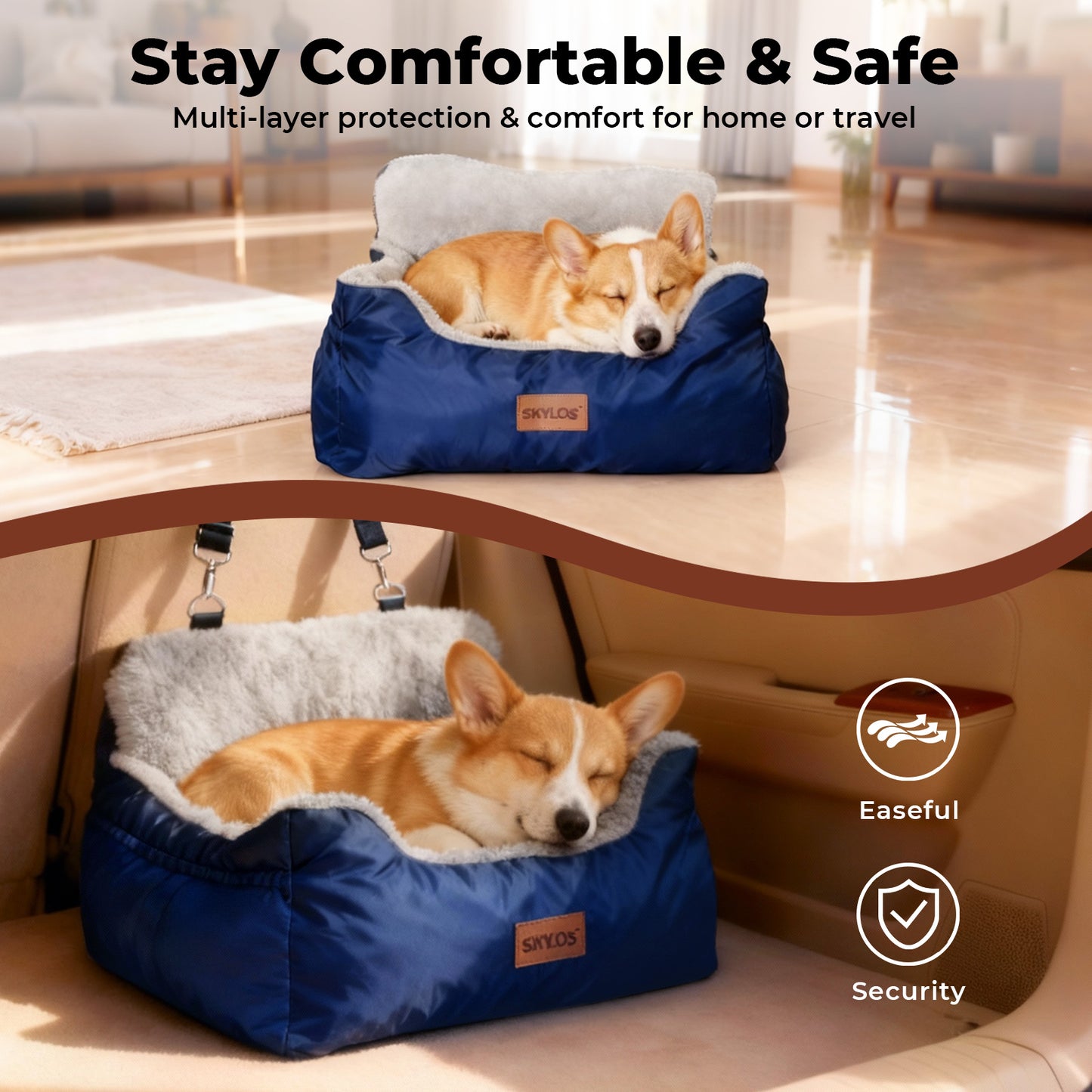 Skylos Small Dog Booster Car Seat Dog Washable Pet Travel Bed With Leash Storage