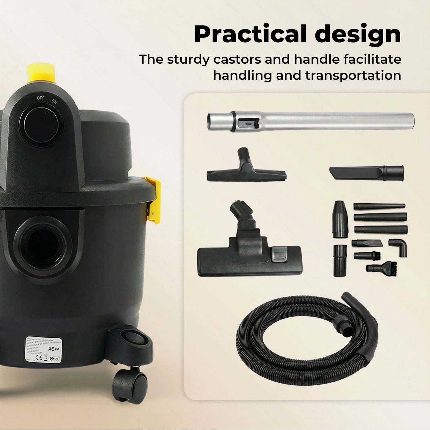 Spector Wet and Dry Cylinder Vacuum Cleaner Powerful Suction HEPA 1000W 15L