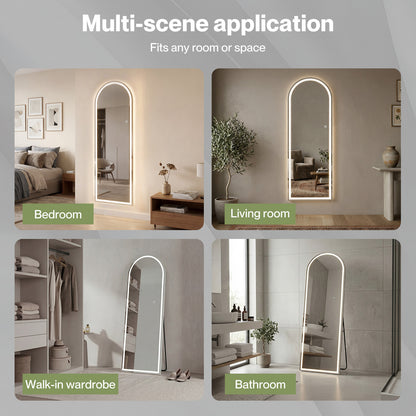 Yezi Full Length Mirror Arched LED Touch Buttons Light-Adjustable 165x60cm White