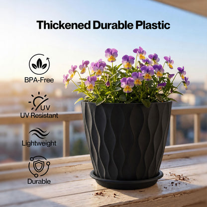 TOQUE Plant Pots 5Pc 20cm Plant Pots Indoor Drainage PP Plastic Black
