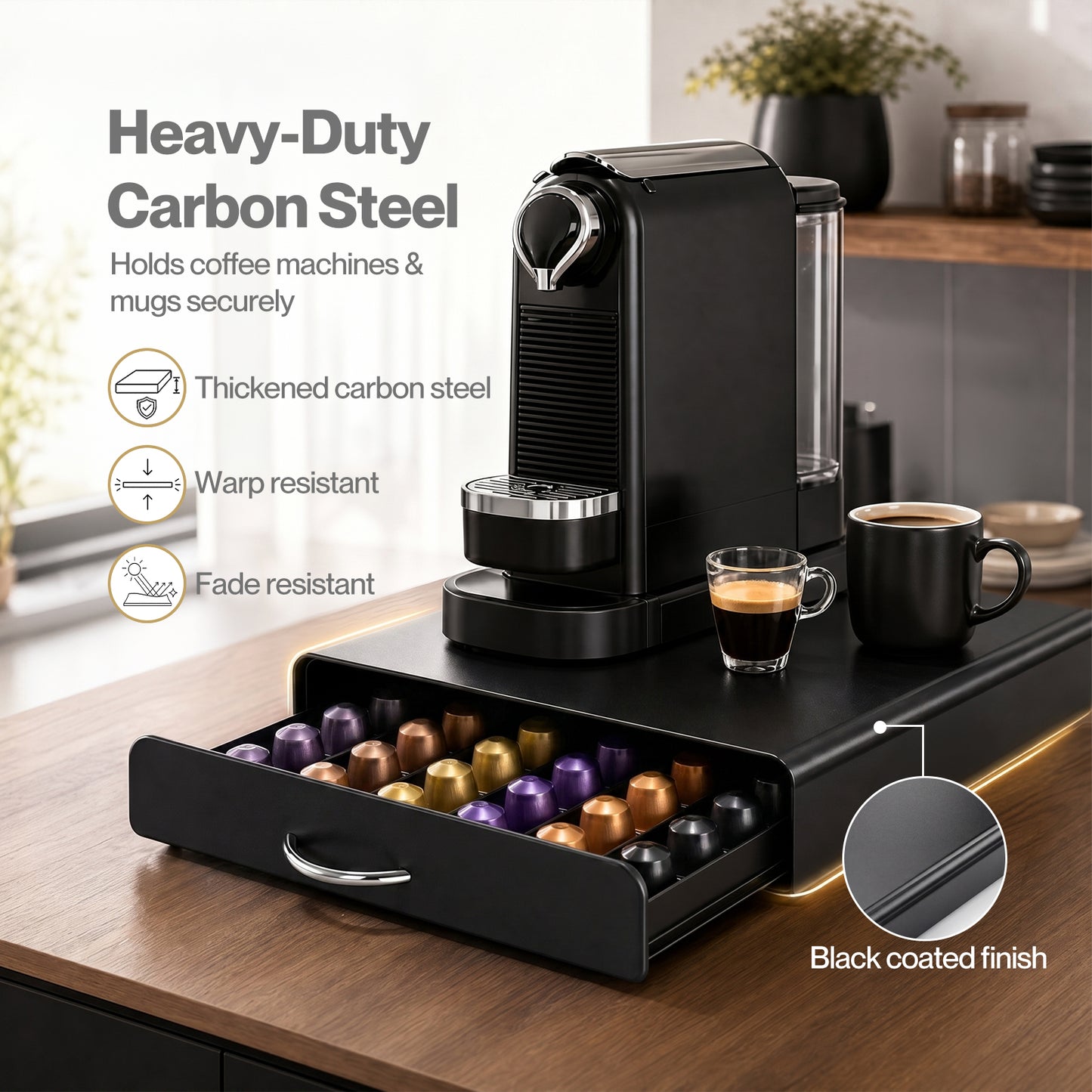 TOQUE Coffee Pod Holder Drawer for Nespresso Capsules 60 Pod Storage Stand Rack