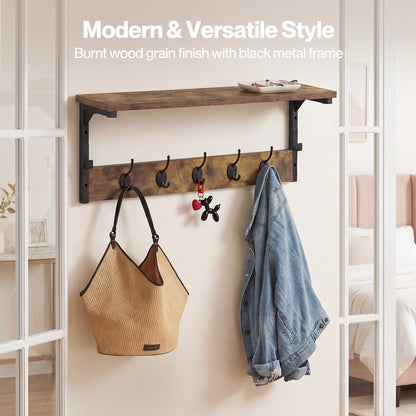 Levede Coat Rack Wall Mounted Wooden Hooks Hangers Storage Shelf