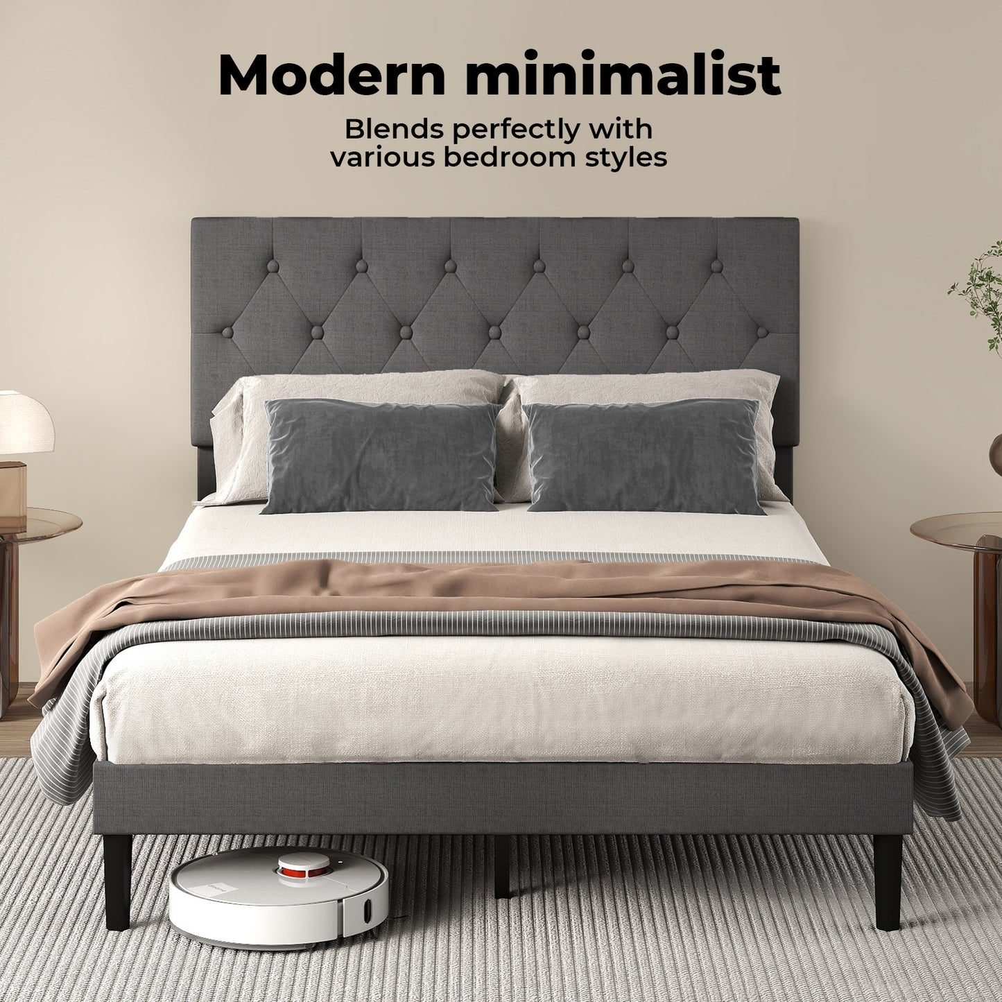 Levede Bed Frame Upholstered Small Double Linen Fabric Soft Foam Headboard Wood