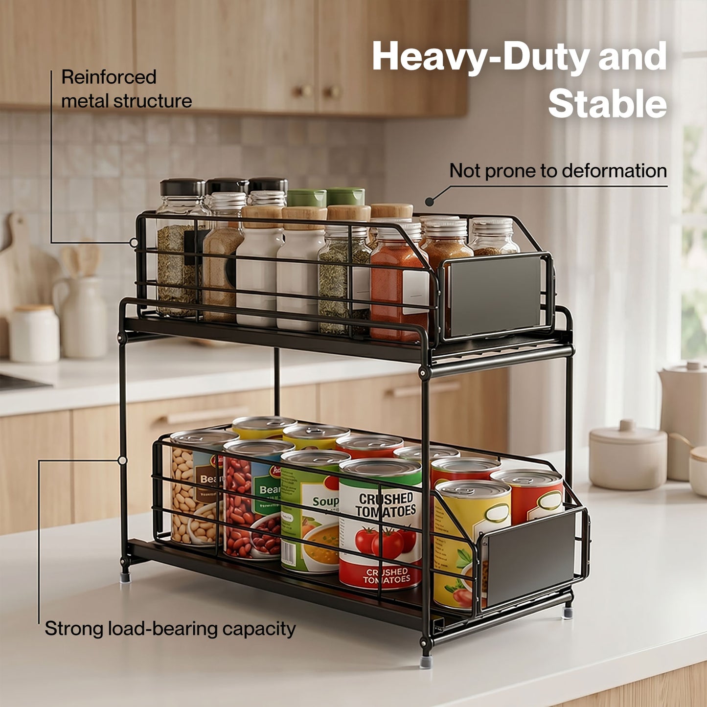 TOQUE 2 Tier Pull Out Basket Under Sink Kitchen Cabinet Storage Organiser Drawer