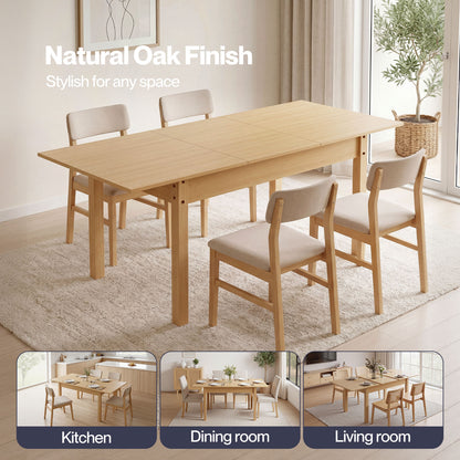 Levede Extendable Dining Table Oak Modern Rectangular Kitchen Table 4-6 Seat