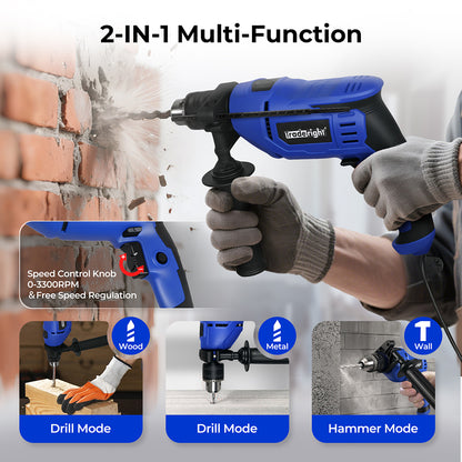 Traderight Electric Hammer Drill 13mm Chuck Powerful Variable Speed Corded DIY