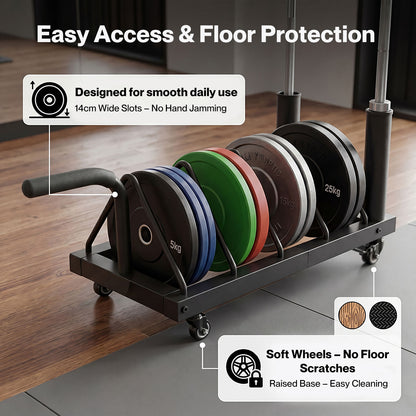 Centra Weight Plate Rack Wheeled Horizontal Olympic Barbell Bumper Storage Stand