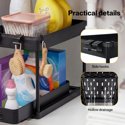 Toque Under Sink Storage Kitchen Sliding Drawer Pull Out Organiser 2 Pack Black