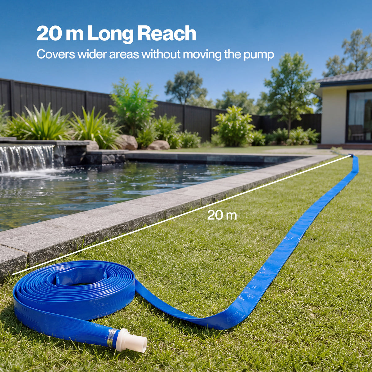 TradeRight Hose Pipe 1 Inch Reinforced PVC 20m for Home Pool Drainage Pump Blue