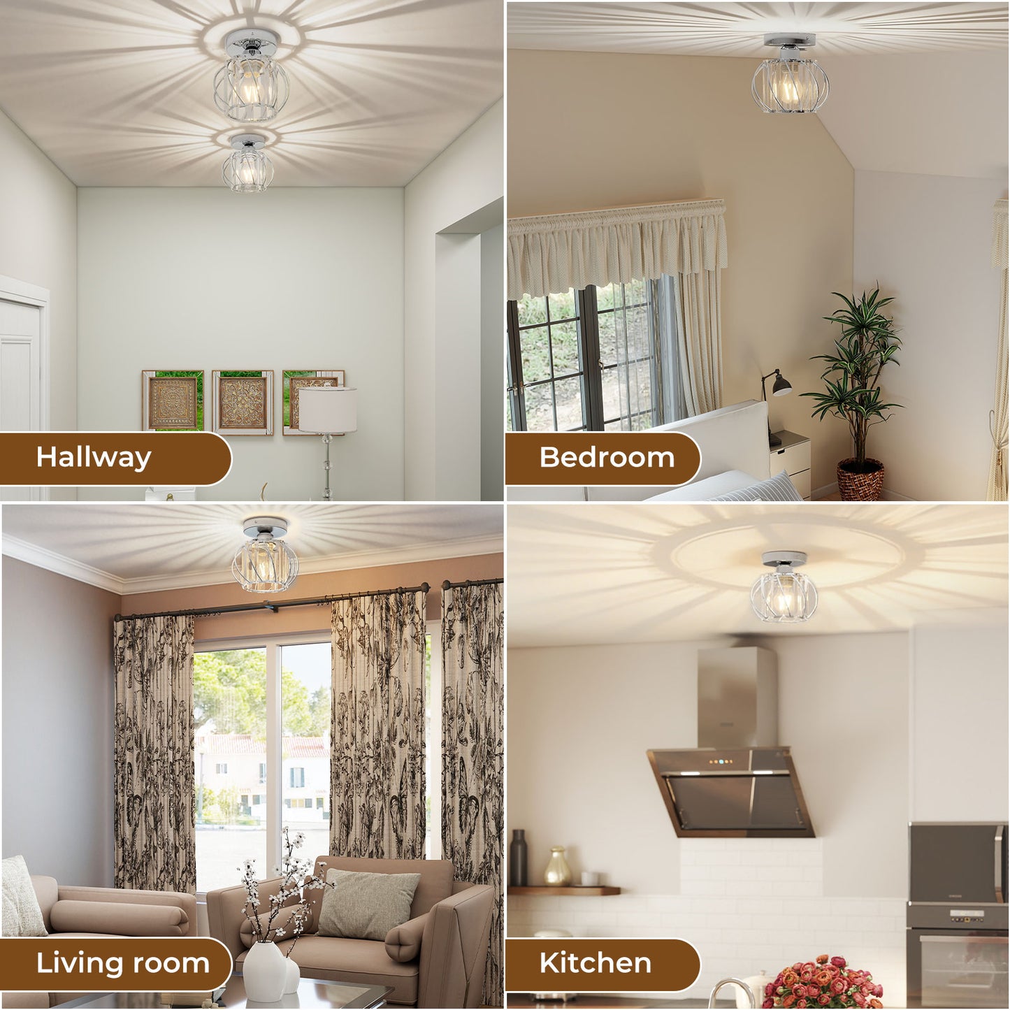 Emitto Crystal Ceiling Light Semi Flush Mount Chandelier Modern Hallway Silver