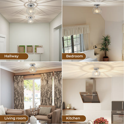 Emitto Crystal Ceiling Light Semi Flush Mount Chandelier Modern Hallway Silver