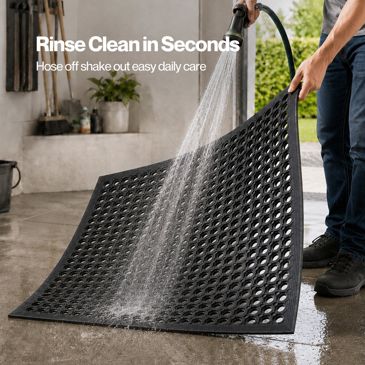Marlow Door Mat Outdoor Rubber Boot Scraper Drainage Non Slip for Outside Black