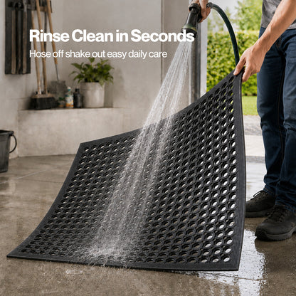 Marlow Door Mat Outdoor Rubber Boot Scraper Drainage Non Slip for Outside Black