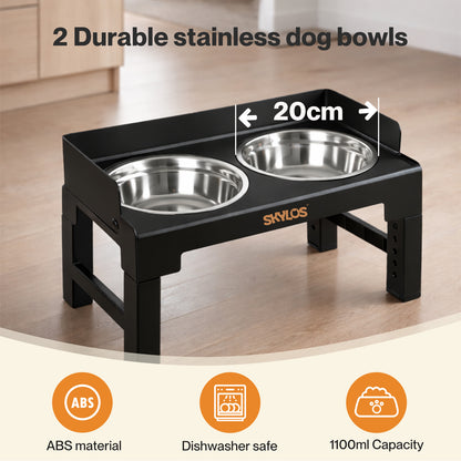 Skylos Elevated Pet Feeder Double Raised Dog Bowls 6 Height Food Water Feeding