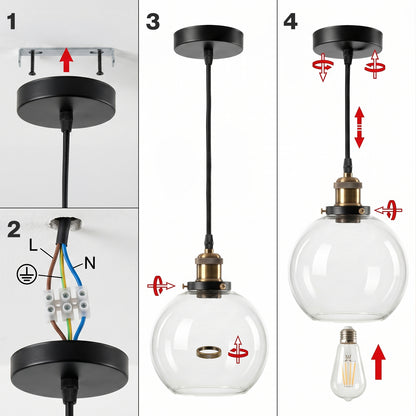 Emitto 2PCS Ceiling Pendant Light Industrial Glass LampShade Adjustable Cable
