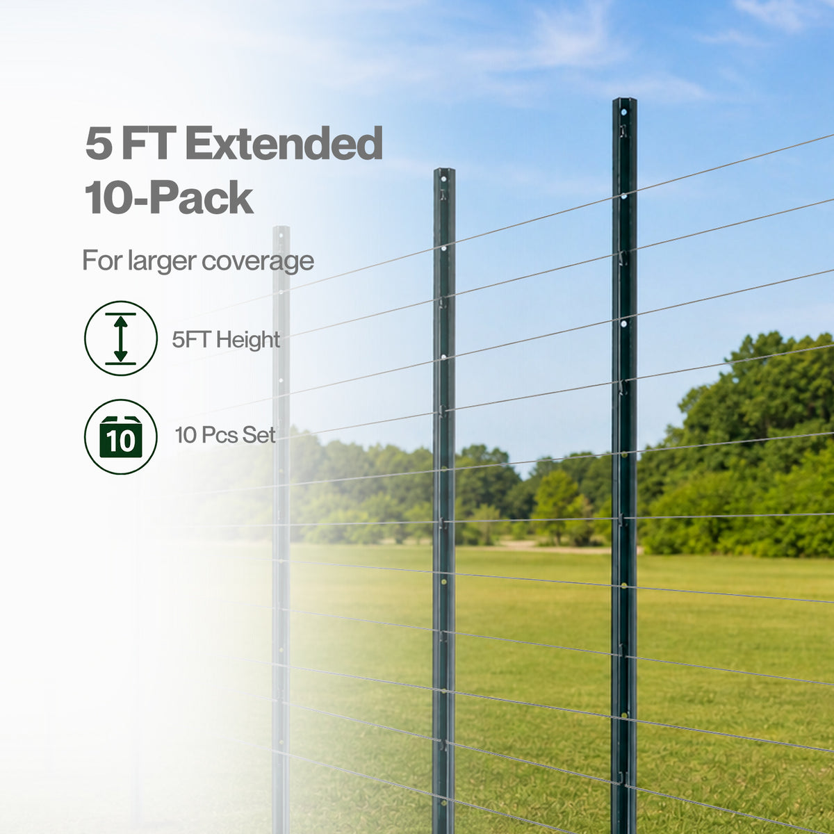 Metal Fence Posts 10Pc Set U Shape Powder Coated for Garden Boundary Green