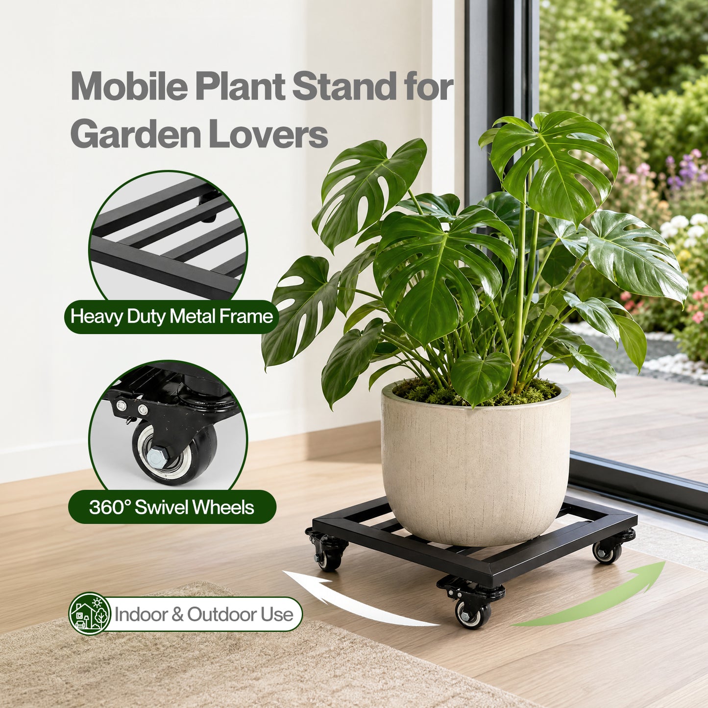 Toque Plant Caddy with Wheels Heavy Duty Rolling Plant Stand Trolley 2PCS