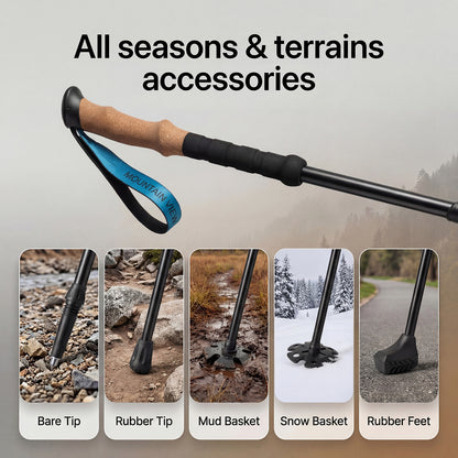 Mountview Trekking Poles Carbon Fibe Lightweight Hiking Sticks 2PC Black