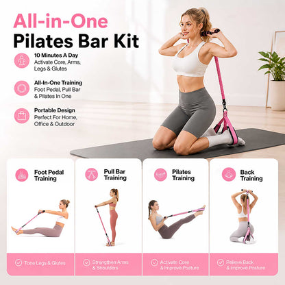 Centra Resistance Bands Set Foot Pedal 3 Tube Adjustable for Home Workout Pink