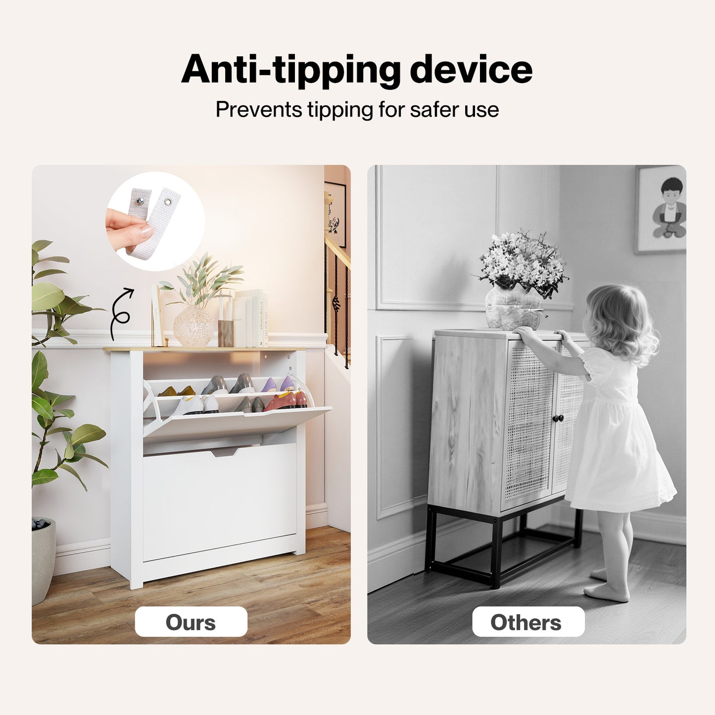 Levede Shoe Cabinet White Narrow Flip Drawers Adjustable Shelves Storage Cabinet