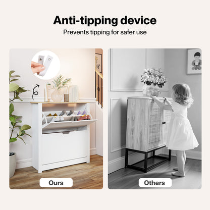 Levede Shoe Cabinet White Narrow Flip Drawers Adjustable Shelves Storage Cabinet