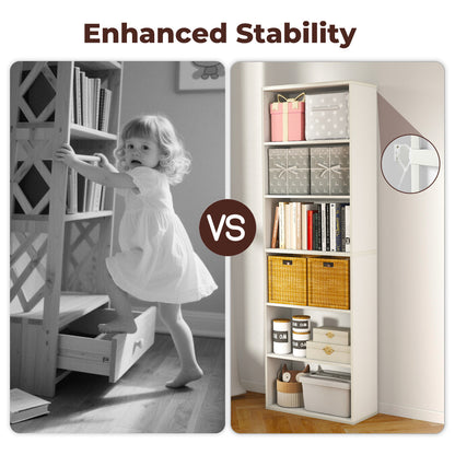 Levede Slim 6 Tier Bookshelf Narrow Bookcase  Storage Shelf Organizer Unit White