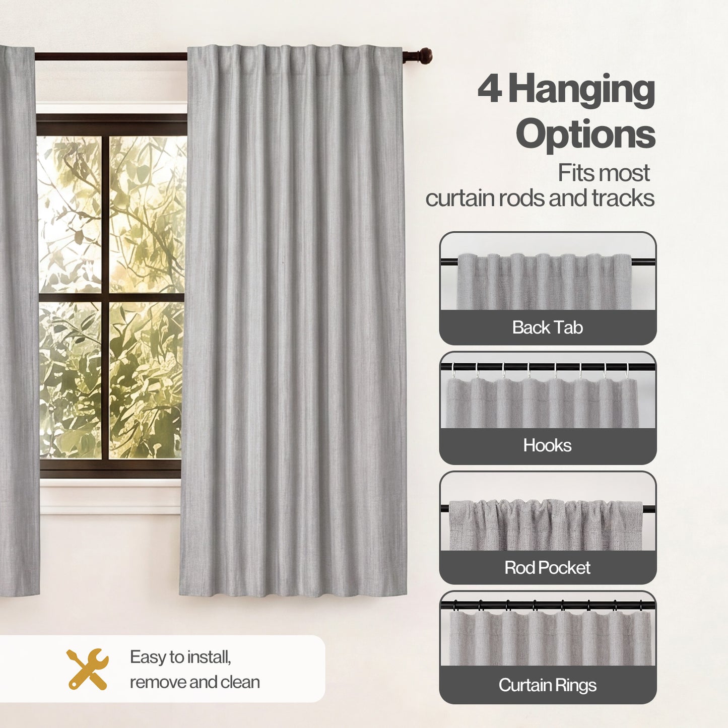 Marlow 100% Blackout Curtains Thermal Linen Look Pair Ready Made 46x54 in Grey