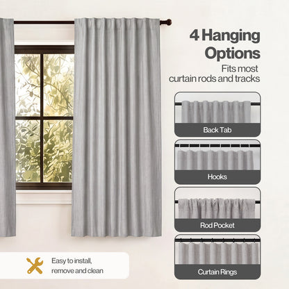 Marlow 100% Blackout Curtains Thermal Linen Look Pair Ready Made 46x54 in Grey