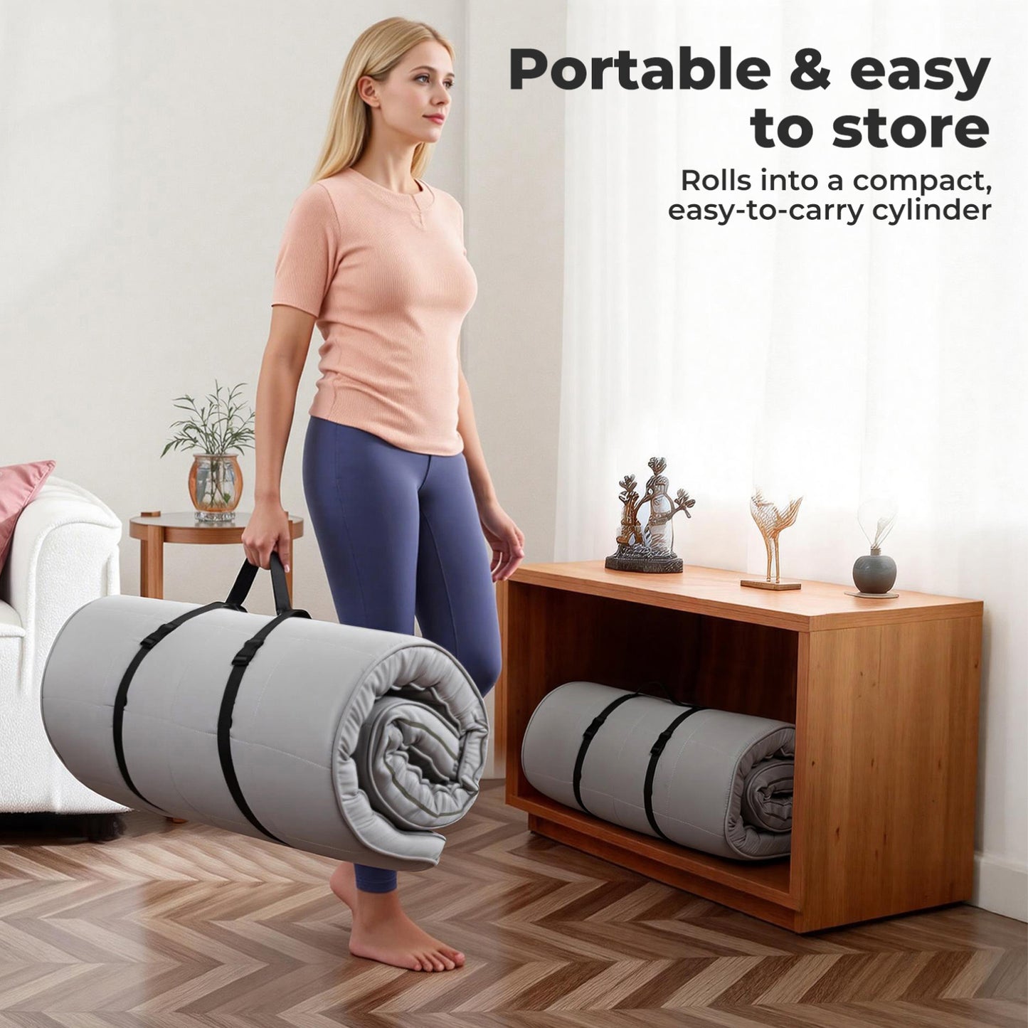 Lavio Folding Floor Mattress Bed Topper Single 10cm Roll Up for Caravan Camper