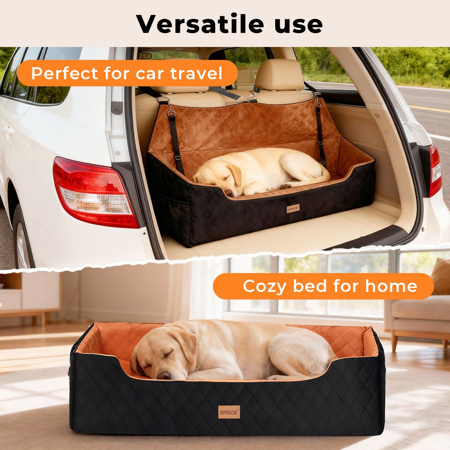Skylos Dog Booster Car Seat Travel Carrier Bed Basket for Pet up to 100lbs Brown