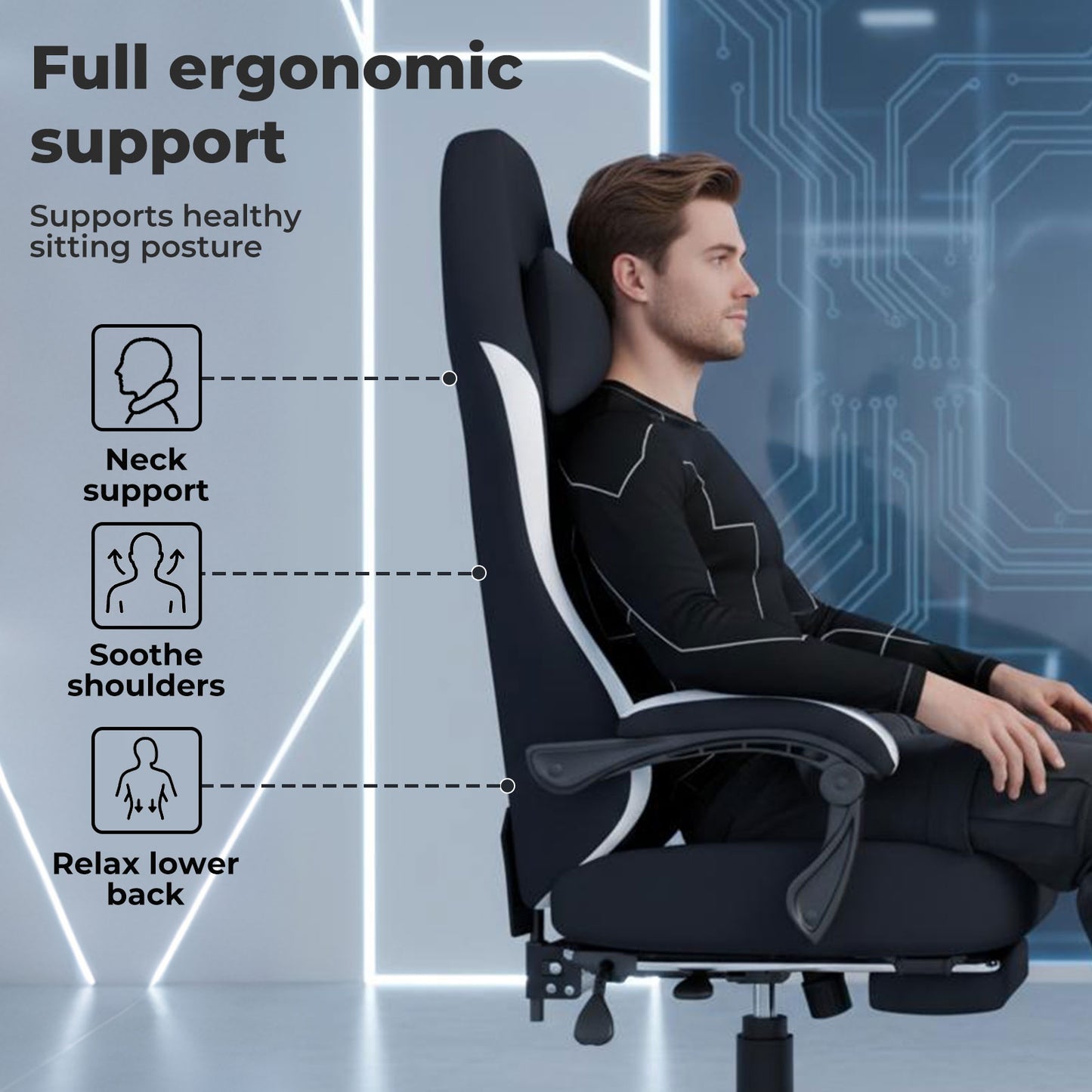 Levede Office Desk Chair Fabric Gaming Recliner Adjustable Height Swivel Black
