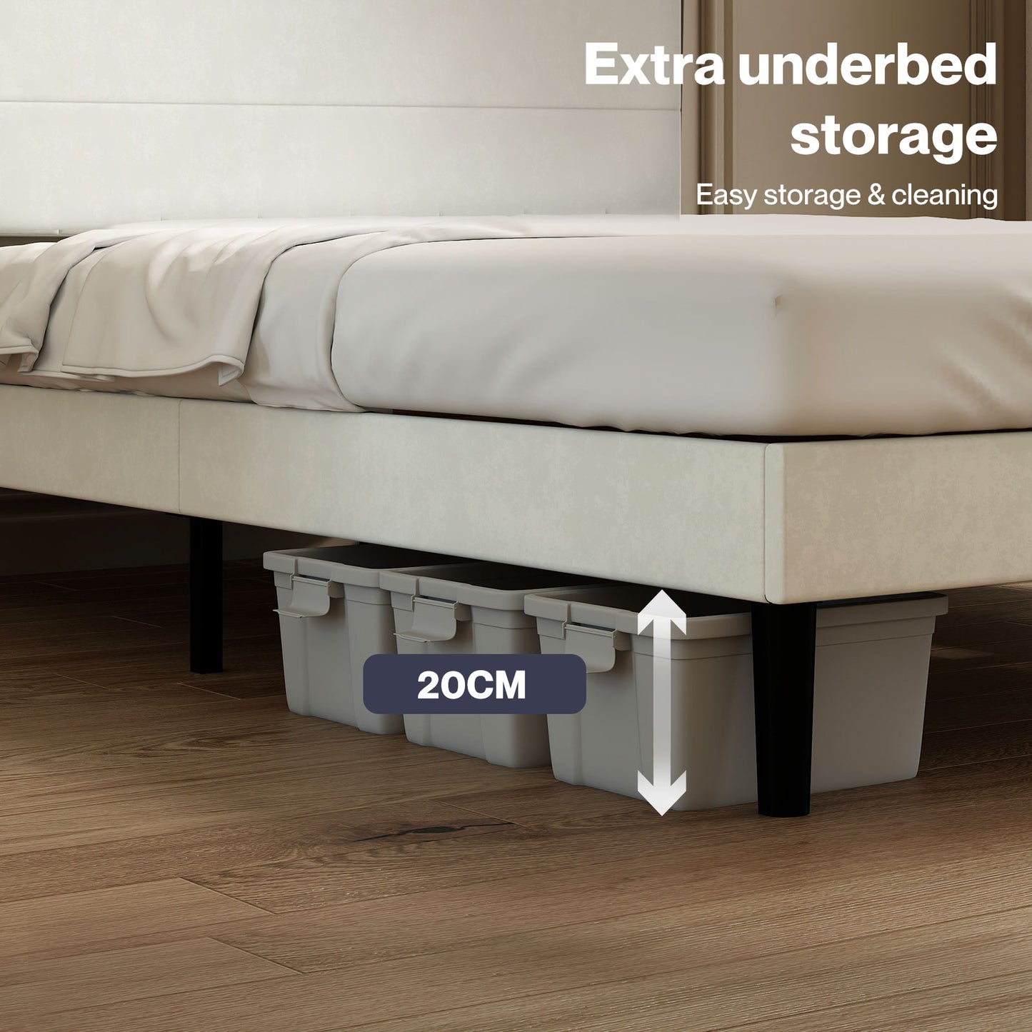 Levede King Bed Frame Upholstered Headboard Platform Velvet Foam White Fabric
